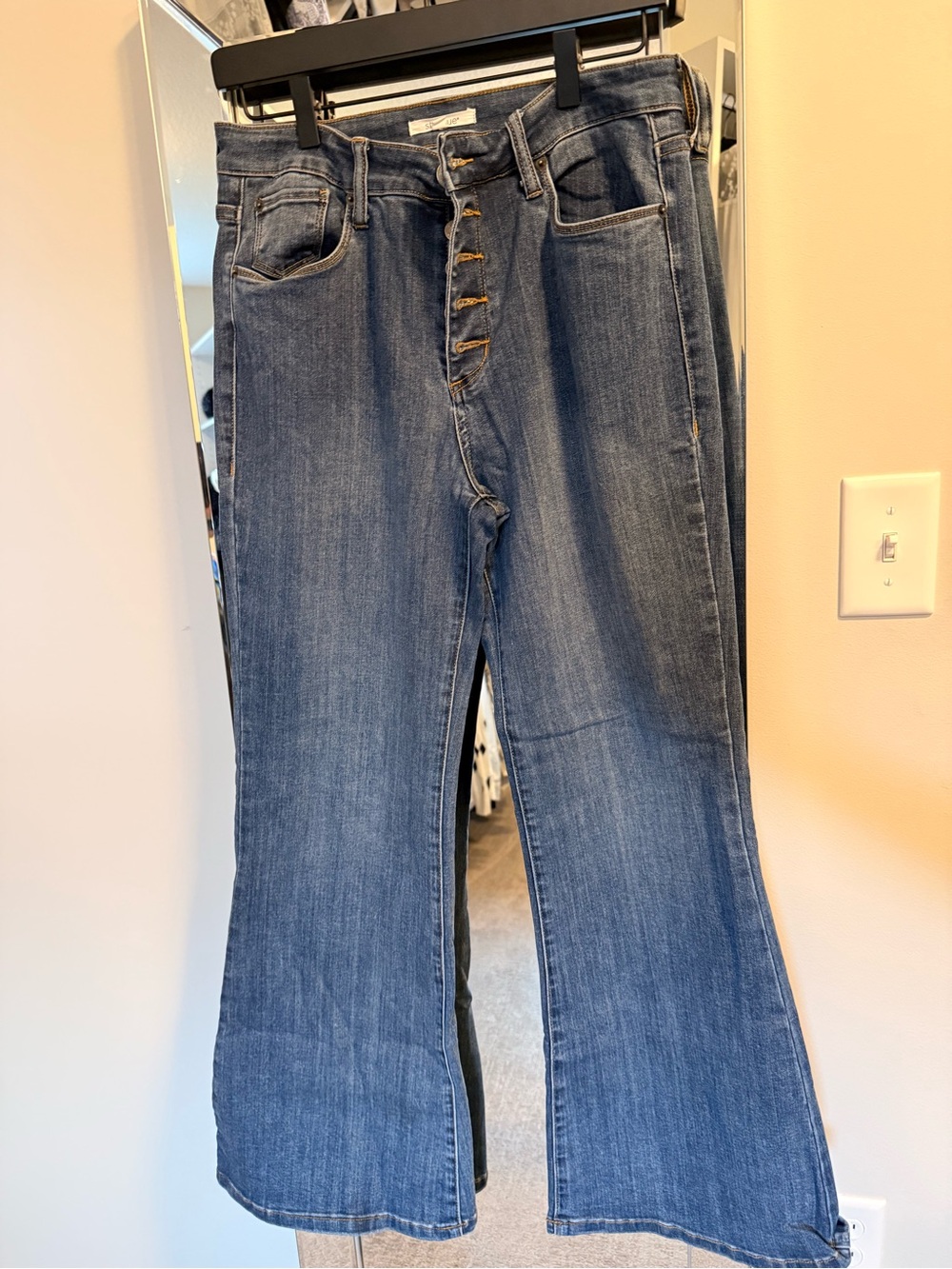 STS Blue Button-Fly High-Rise Flare Jeans β Dark Wash Blue